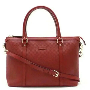GUCCI Gucci Micro Guccisima Tote Bag Crossbody Shoulder Leather Red